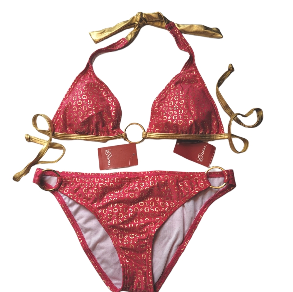 Nwt Guess bikini 2pc swimsuit pink gold XS M